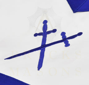 Sentinel Blue Lodge Officer Apron - Blue Ribbon With Machine Embroidery Customizable Flap - Bricks Masons