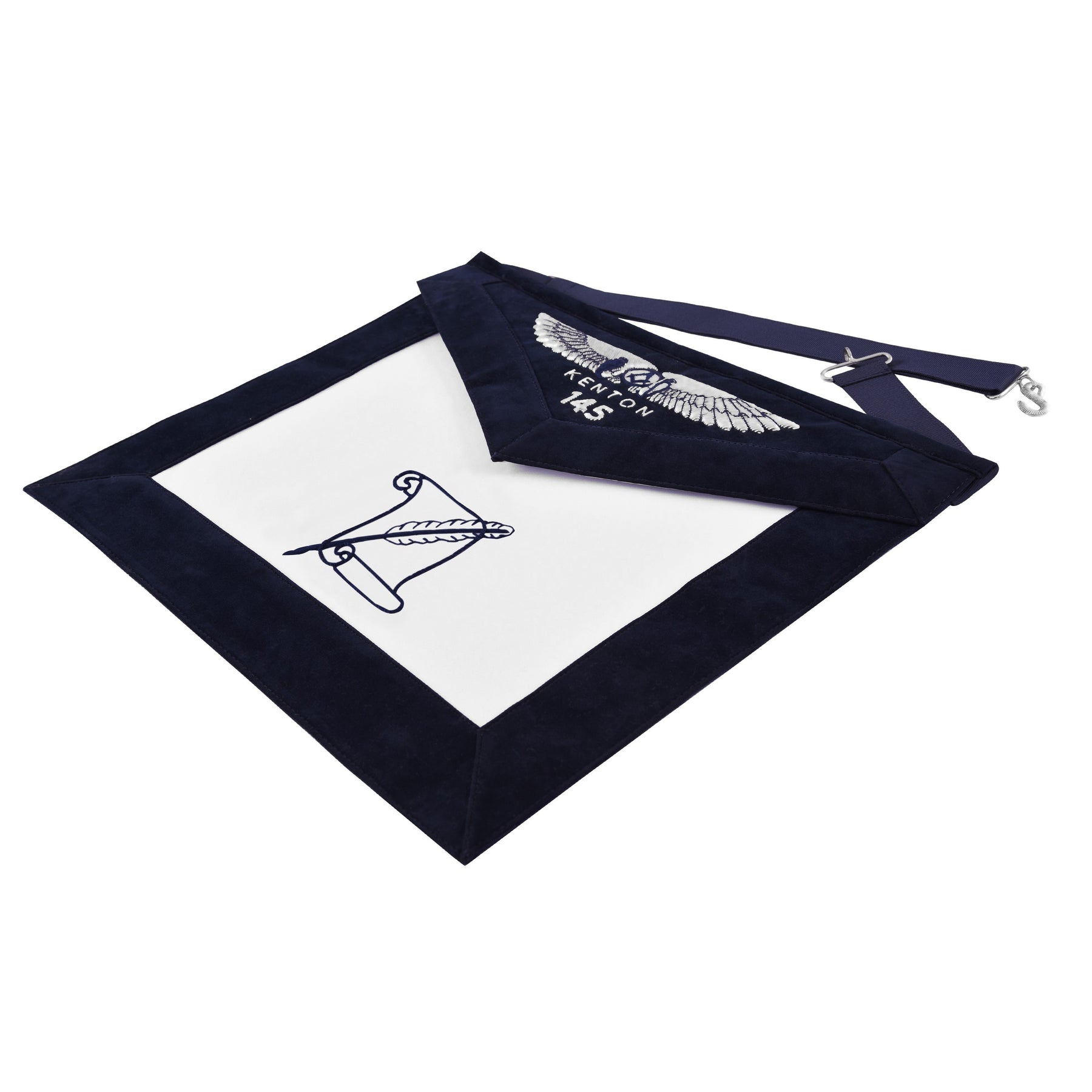 Historian Officer Apron - Kenton Lodge Navy Velvet With Silver Embroidery Thread