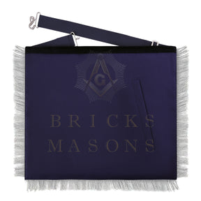 Chaplain Blue Lodge Officer Apron - Dark Blue With Silver Hand Embroidery Bullion - Bricks Masons