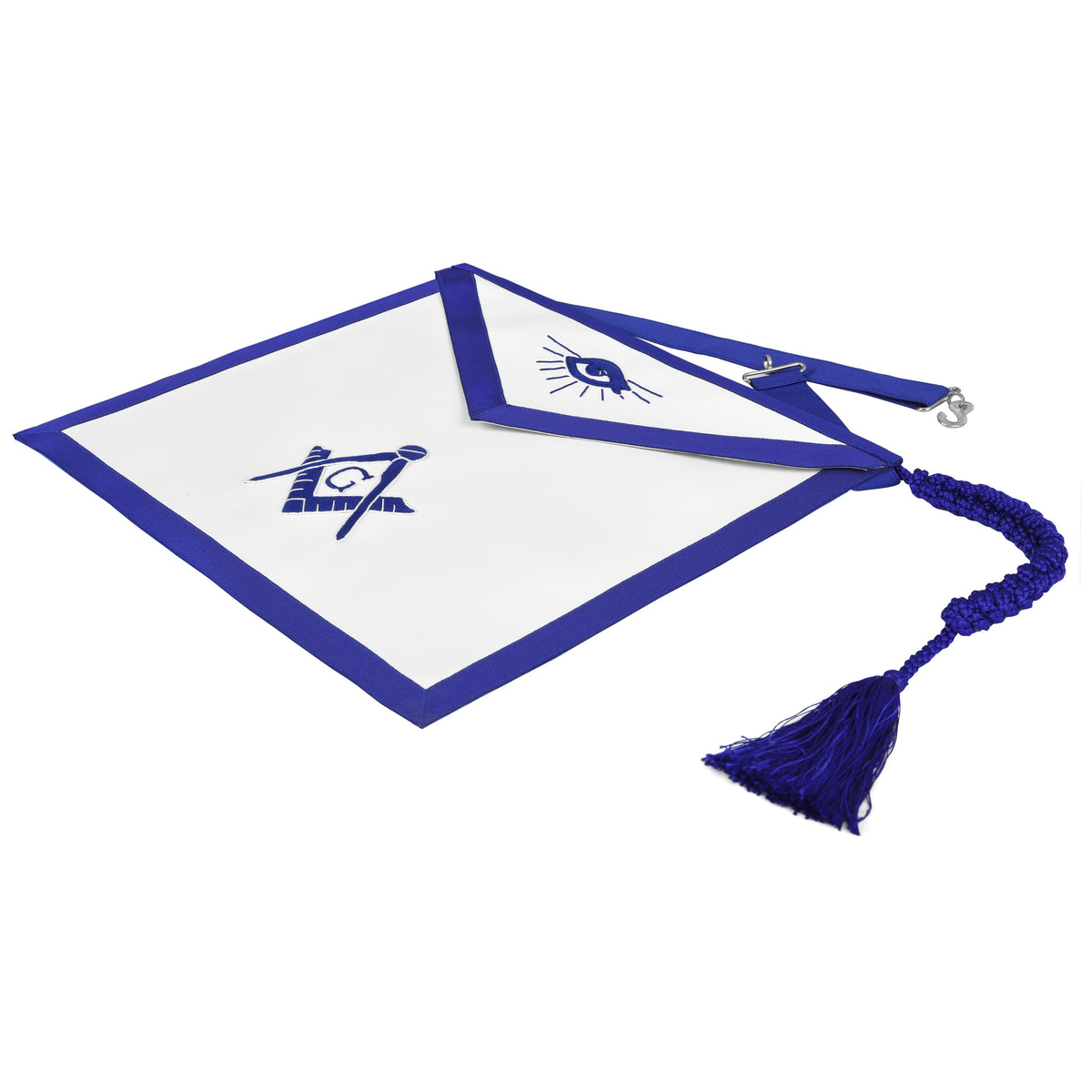 Master Mason Blue Lodge Apron - White Cotton With Blue Cords & Tassels - Bricks Masons