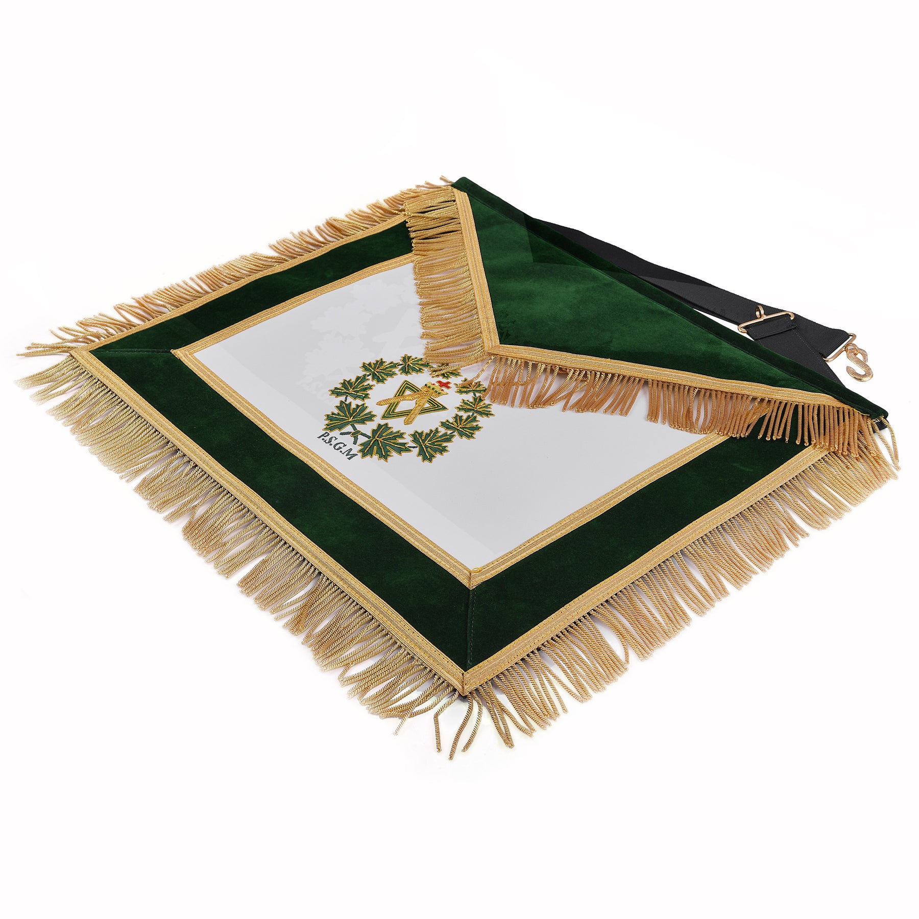 Past Sovereign Grand Master Allied Masonic Degrees Apron - Forest Green Velvet With Gold Fringe - Bricks Masons