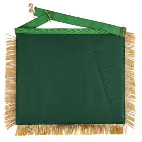 Sovereign Master Allied Masonic Degrees Apron - Green Ribbon With Gold Trim & Fringe - Bricks Masons