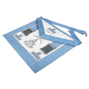 Past Master Blue Lodge California Regulation Apron - Turquoise Blue With Silver Hand Embroidery - Bricks Masons