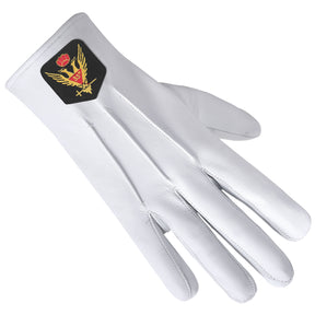 33rd Degree Scottish Rite Glove - White Leather With Gold Emblem - Bricks Masons