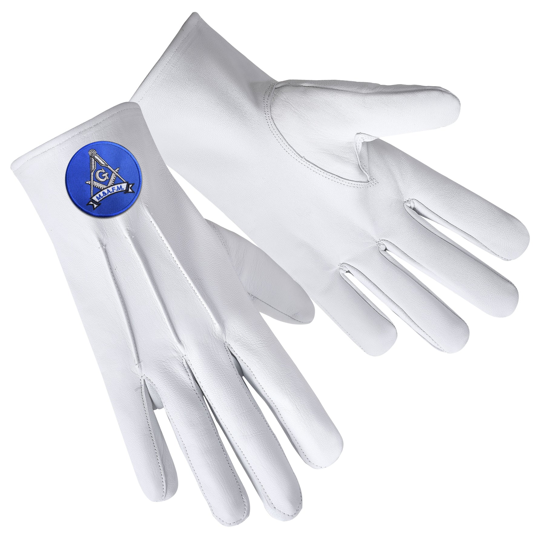 Master Mason Blue Lodge Glove - Leather With Blue Round Patch - Bricks Masons