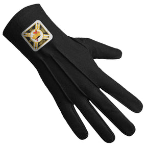 Knights Templar Commandery Glove - Black Cotton With Square Patch - Bricks Masons