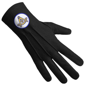 Past Master Blue Lodge California Regulation Glove - Black With Gold Emblem With Blue Borders - Bricks Masons