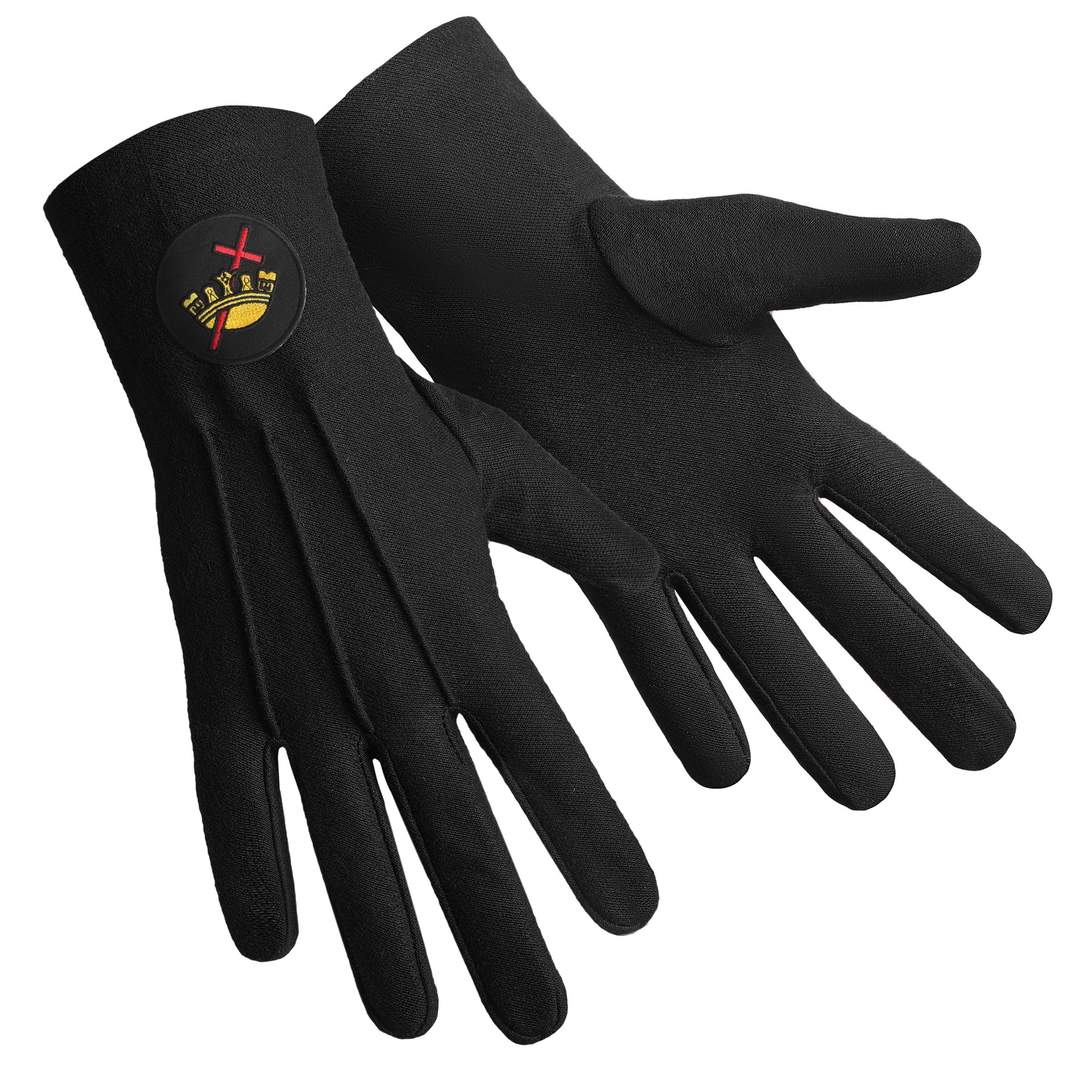 Knights Templar Commandery Glove - Black Cotton With Round Patch - Bricks Masons