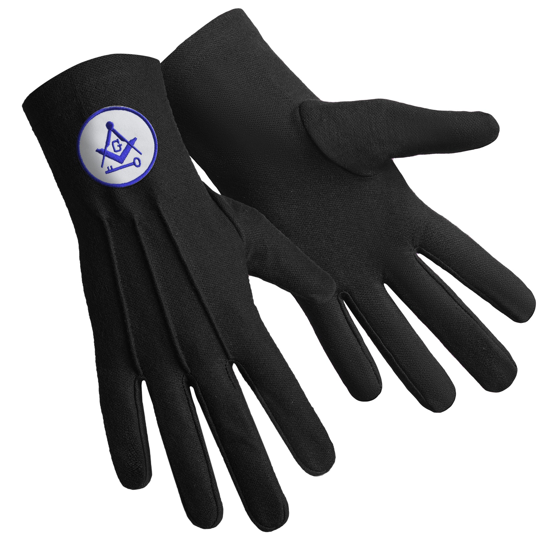 International Masons Glove - Black Cotton With Square And Compass G & Key - Bricks Masons