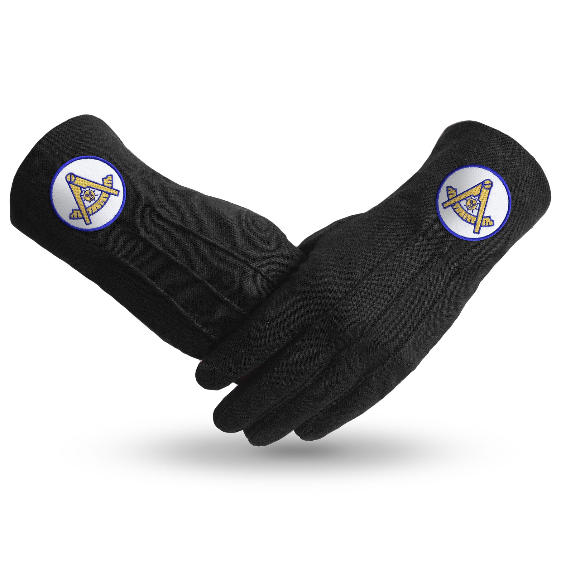 Past Master Blue Lodge California Regulation Glove - Black With Gold Emblem With Blue Borders - Bricks Masons