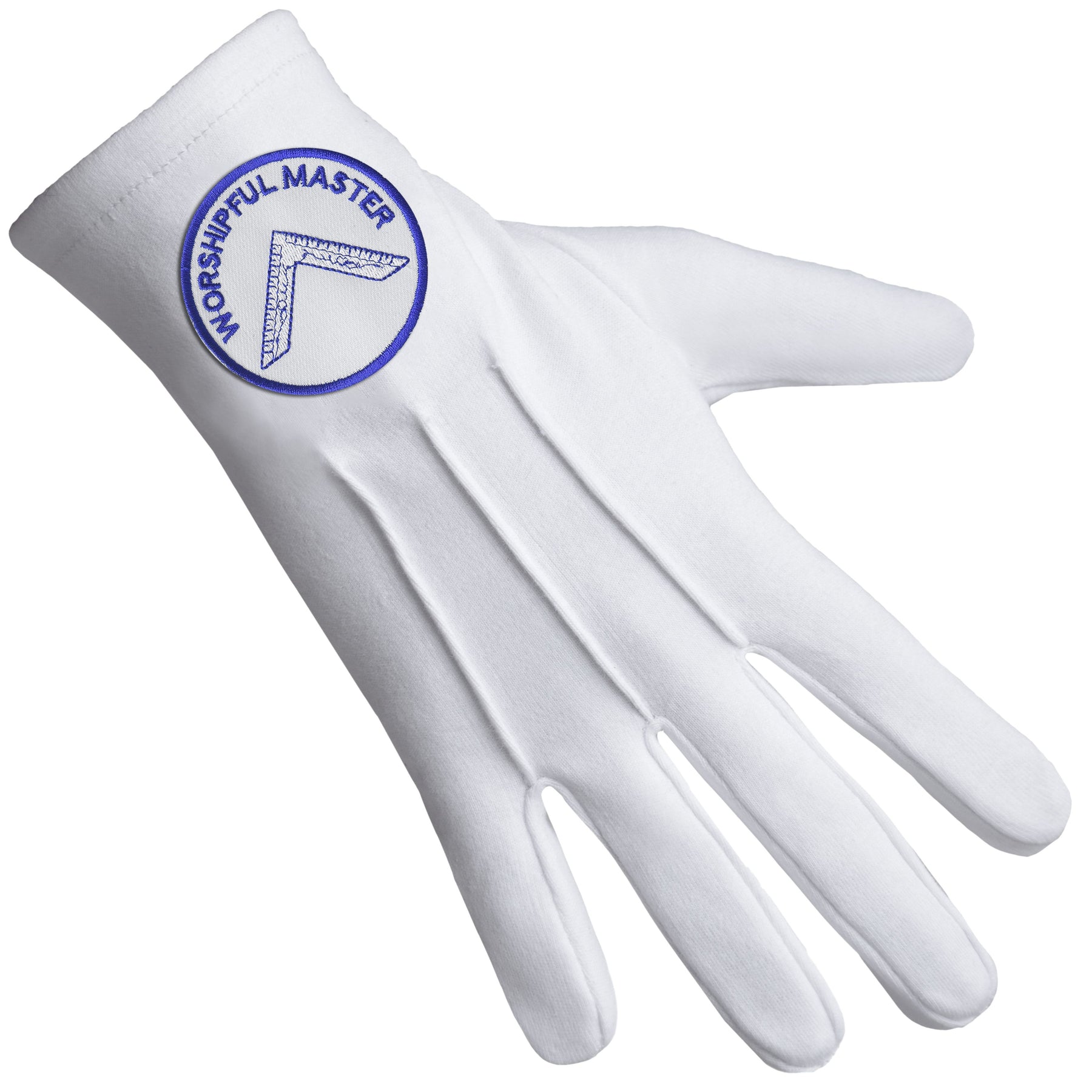 Worshipful Master Blue Lodge Glove - Pure Cotton With Blue & White Patch - Bricks Masons