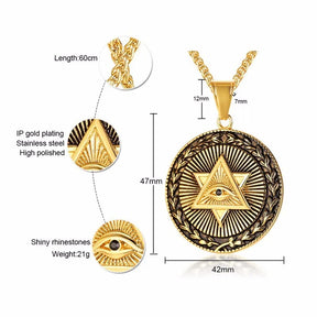 Eye of Providence Necklace - Stainless Steel (24 Inch Chain) - Bricks Masons