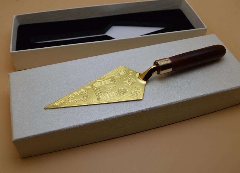 Master Mason Blue Lodge Trowel - Golden with Personalized Engraving - Bricks Masons