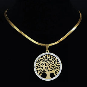 Ancient Israel Necklace - Tree of Life Stainless Steel Crystal - Bricks Masons