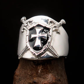 Knights Templar Commandery Ring - Black Shield Cross Sterling Silver