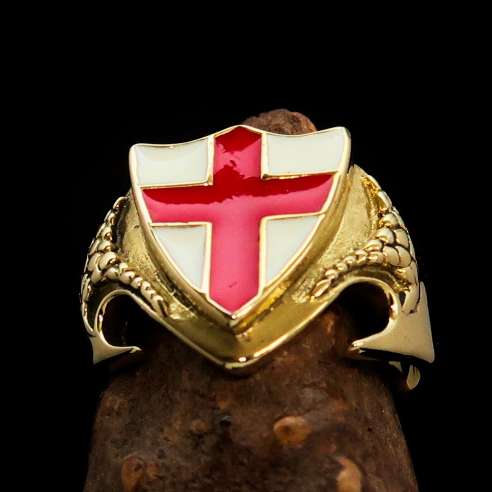 Knights Templar Commandery Ring - White & Red Templar Cross Brass