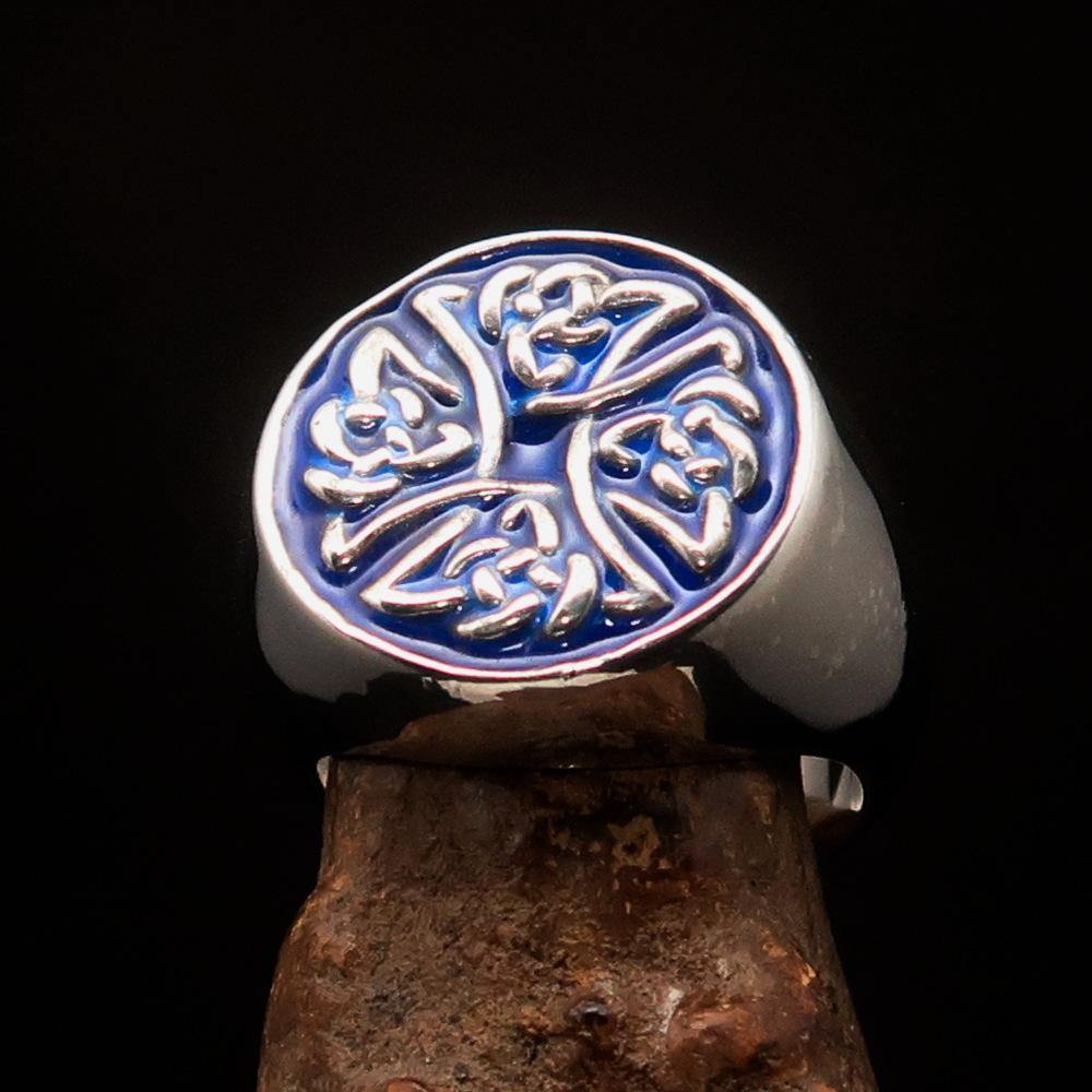 Knights Templar Commandery Ring - Blue Celtic Cross Sterling Ring