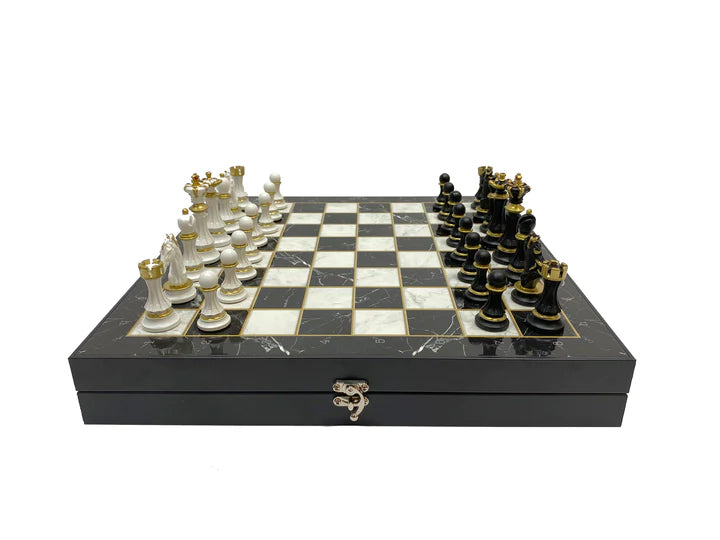 Knights Templar Chess Set - Black Marble Pattern - Bricks Masons