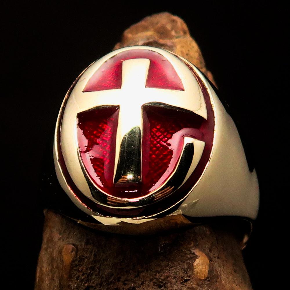 Knights Templar Commandery Ring - Gold & Red Cross Solid Brass