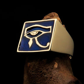 Ancient Egypt Keychain - Blue Squared Eye of Horus Solid Brass