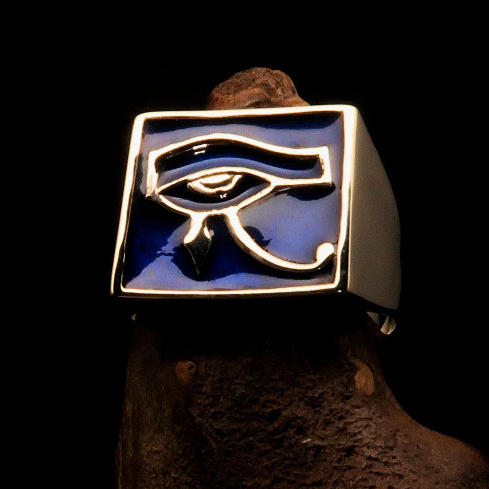 Ancient Egypt Keychain - Blue Squared Eye of Horus Solid Brass