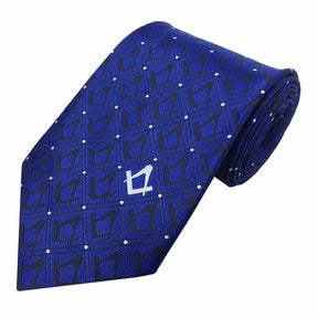 Master Mason Blue Lodge Necktie - Black & Blue with Polkadot Square & Compass