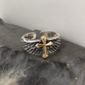 Knights Templar Commandery Ring - Silver & Gold Adjustable Cross Ring - Bricks Masons