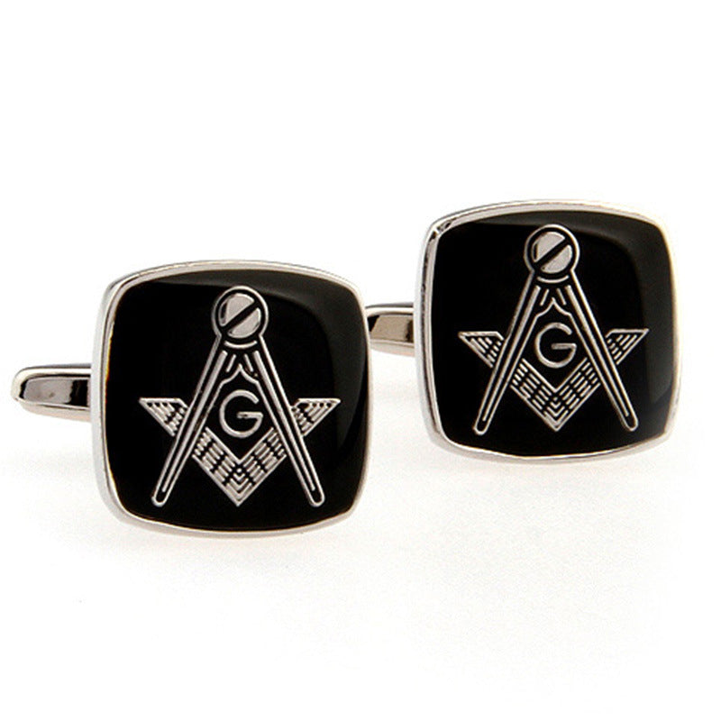 Master Mason Blue Lodge Cufflink - Black and White Steel - Bricks Masons