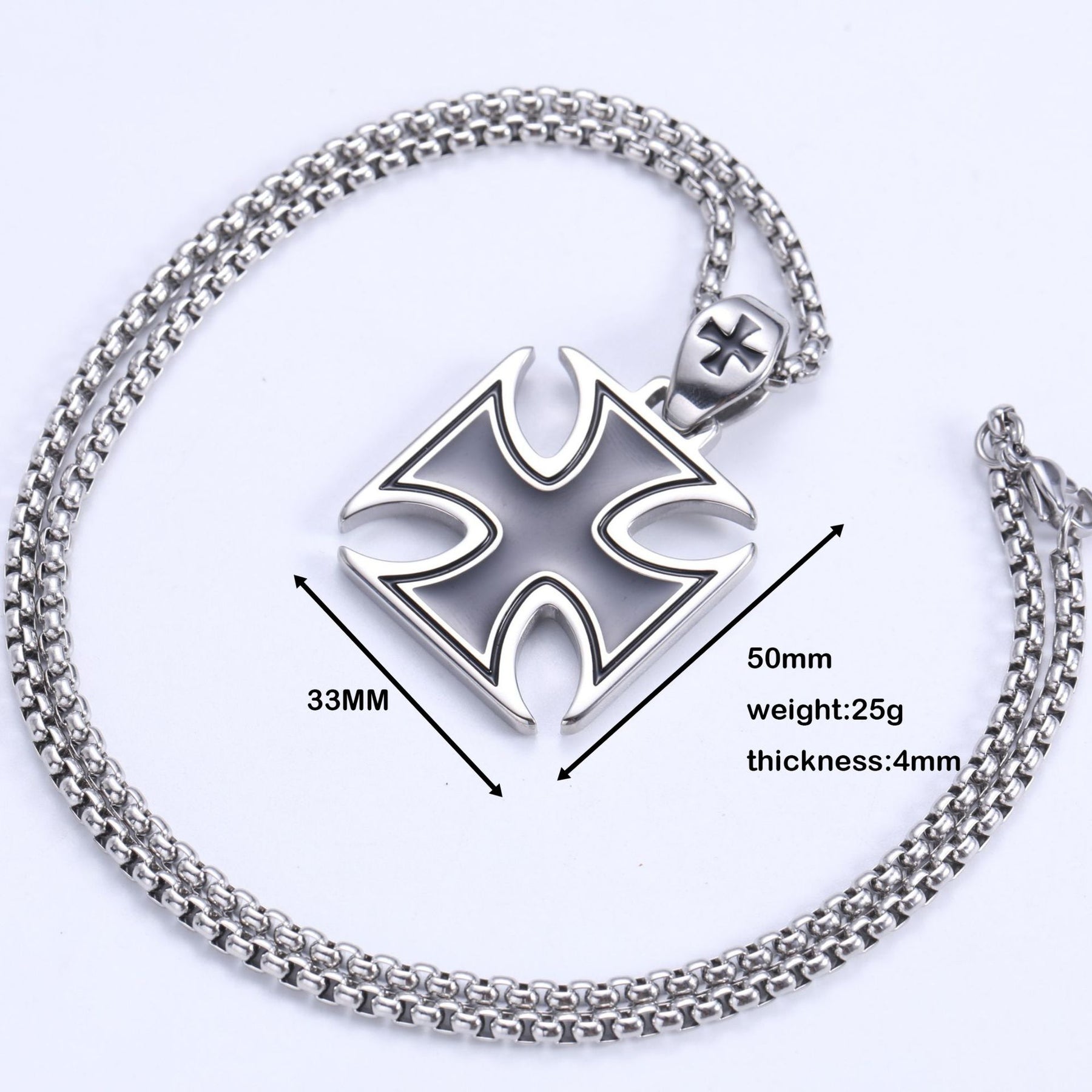 Knights Templar Commandery Necklace - Silver Stainless Steel Cross Pendant - Bricks Masons