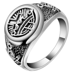 Knights Templar Commandery Ring - Silver Cross and Crown With Square & Compass - Bricks Masons