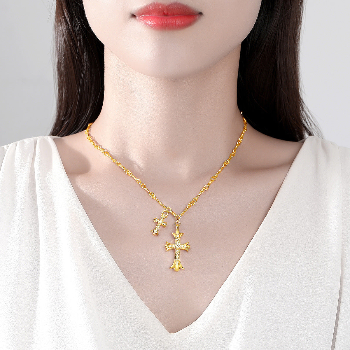 Knights Templar Commandery Necklace - Gold Plated Double Cross Zircon Pendant - Bricks Masons