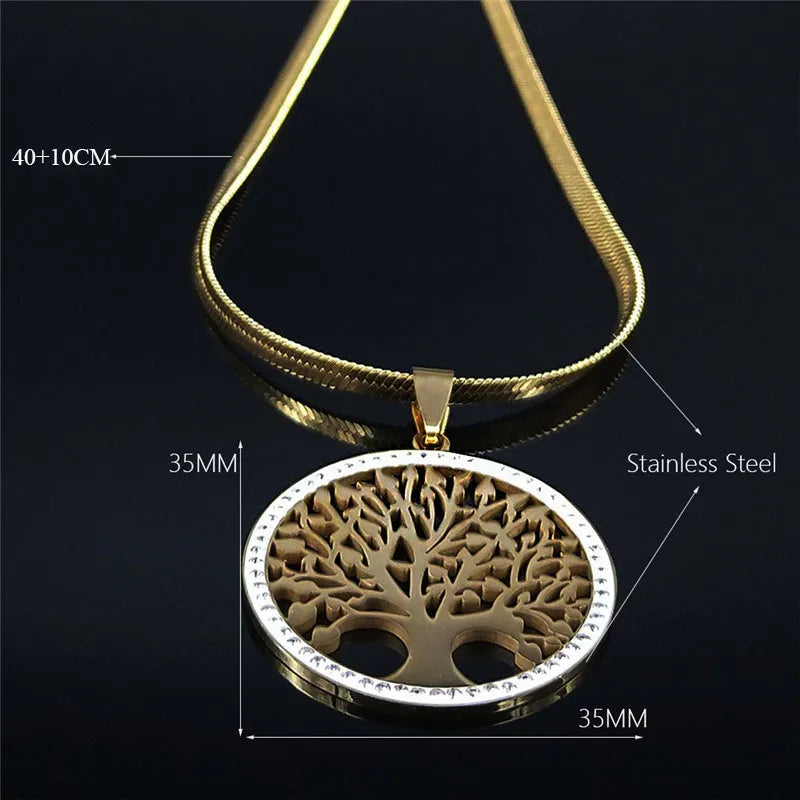 Ancient Israel Necklace - Tree of Life Stainless Steel Crystal - Bricks Masons