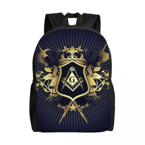 Master Mason Blue Lodge Backpack - Gold Adjustable Strap Nylon - Bricks Masons