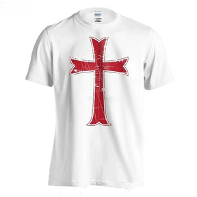 Knights Templar T-shirt - White Cotton With Red Cross - Bricks Masons