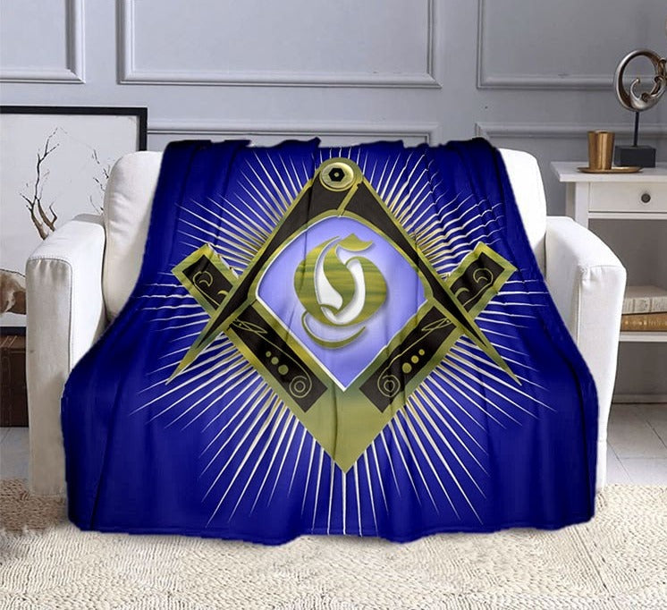 Master Mason Blue Lodge Blanket - The Freemasons Printed Flannel Cashmere - Bricks Masons