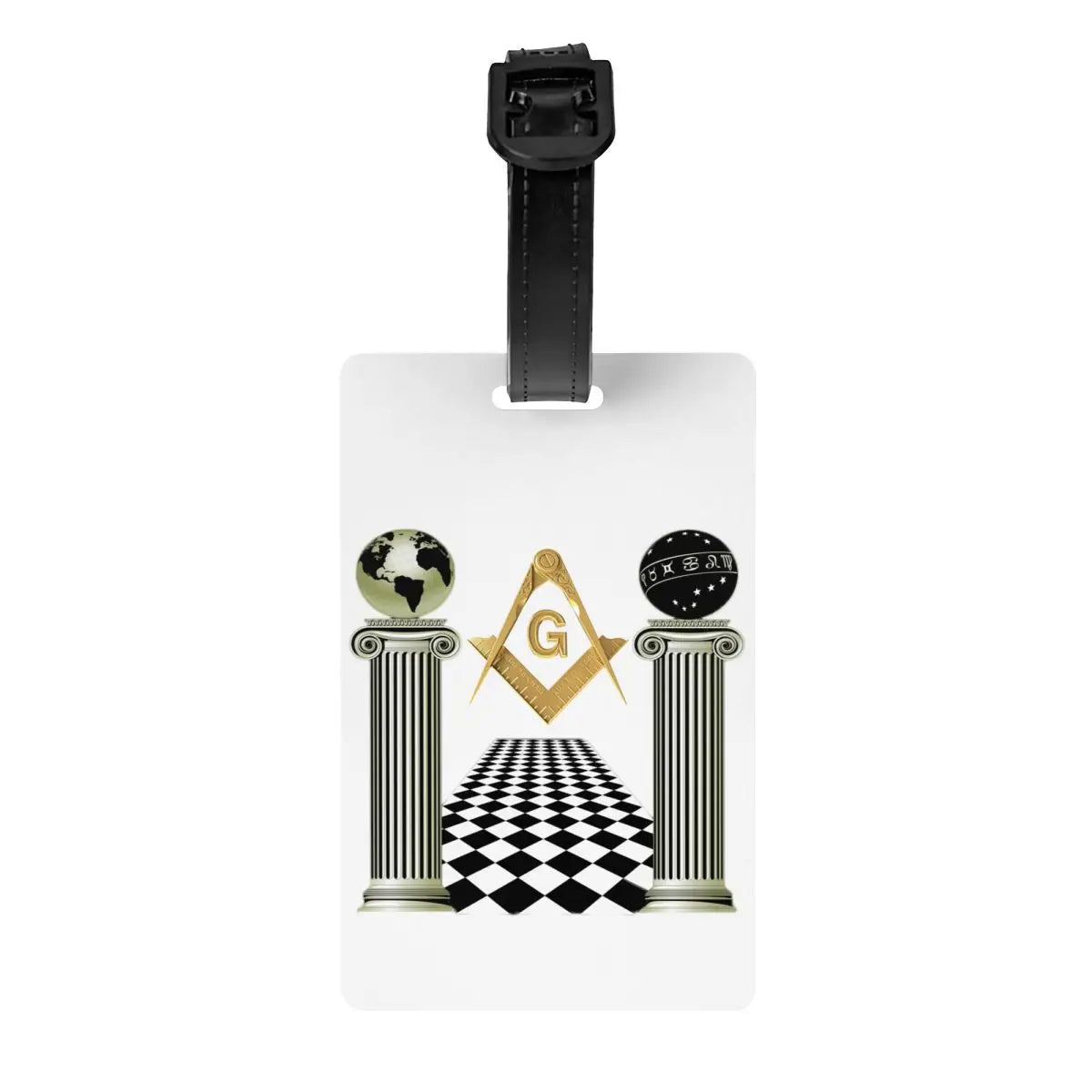 Master Mason Blue Lodge Luggage Tag -  Privacy Strap for Travel Bags - Bricks Masons