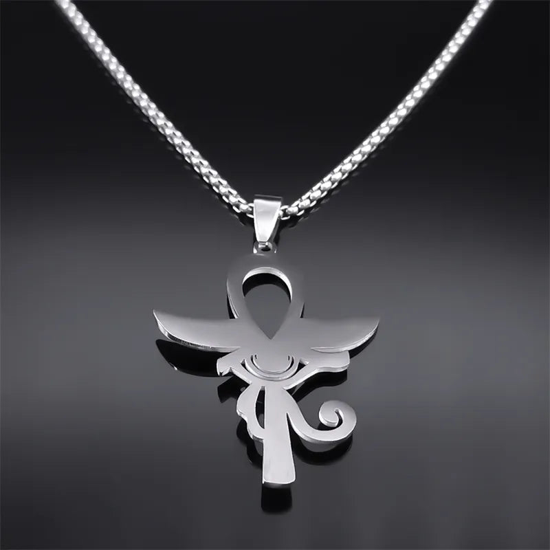 Ancient Egypt Necklace - Silver Ankh Cross Key of Life Stainless Steel - Bricks Masons