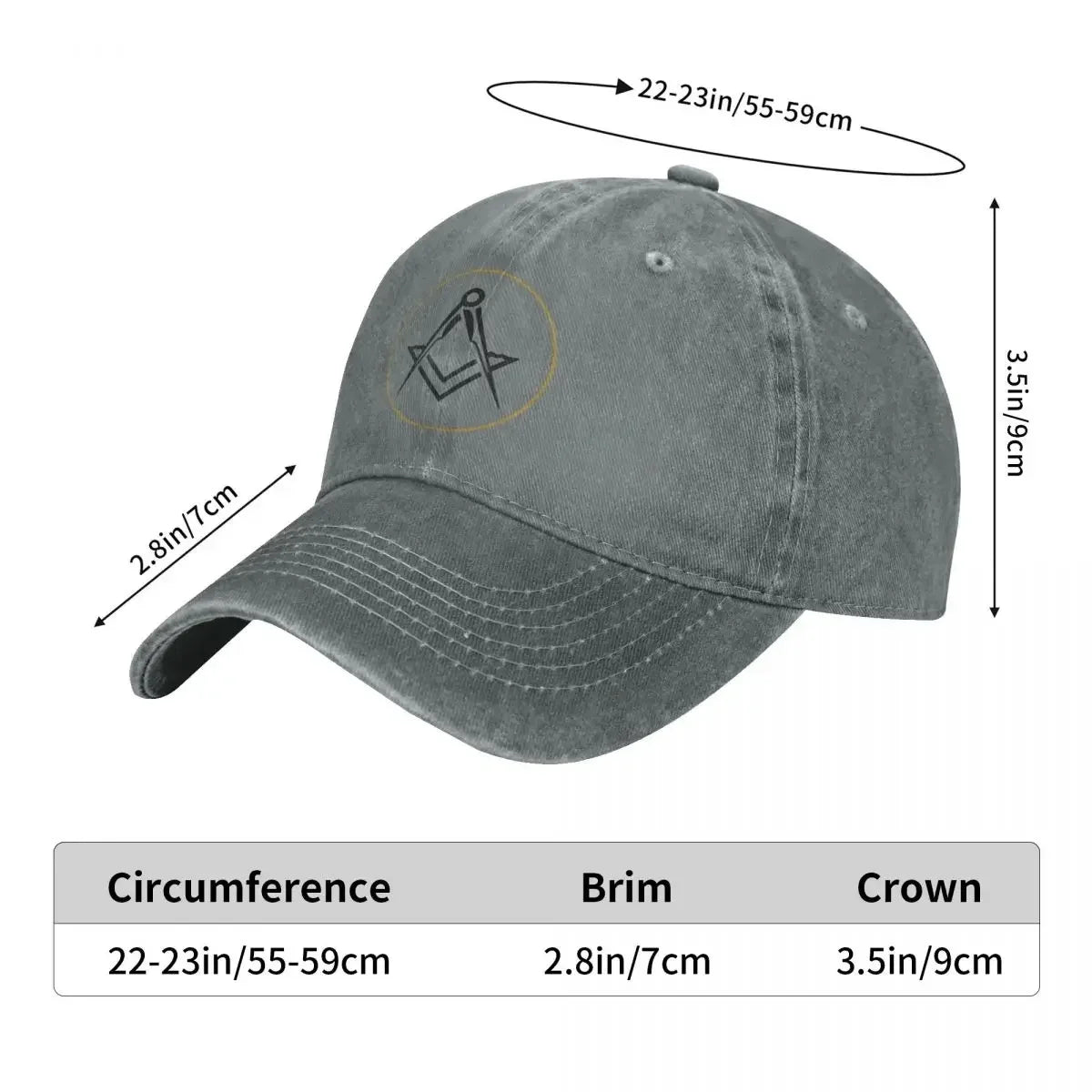 Master Mason Blue Lodge Baseball Cap - Black Gold Peaked Cap Gold Square Compass