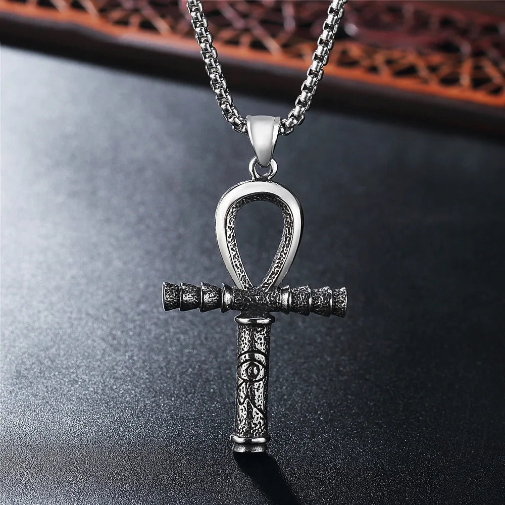 Ancient Egypt Necklace - Ankh Cross Stainless Steel Pendant - Bricks Masons