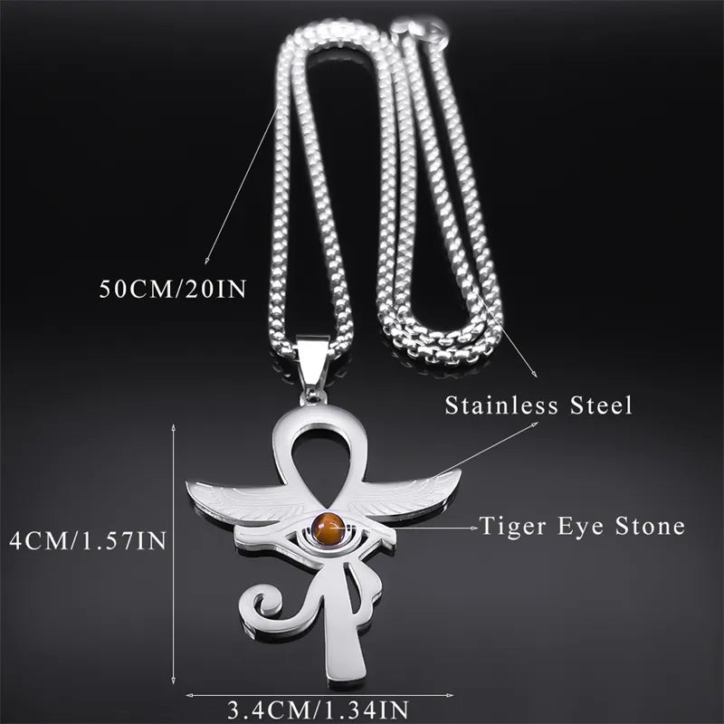 Ancient Egypt Necklace - Silver Ankh Cross Key of Life Stainless Steel - Bricks Masons