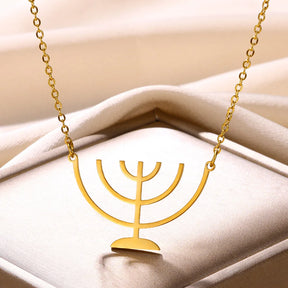 Ancient Israel Necklace - Menorah Shape Pendant - Bricks Masons