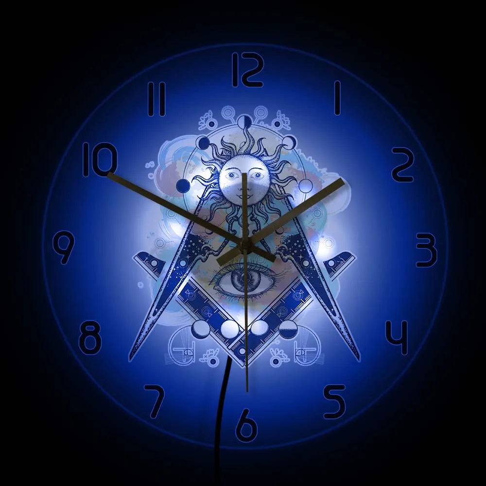 Master Mason Blue Lodge Clock - LED Printed All Seeing Eye - Bricks Masons