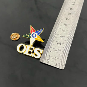 OES Brooch - Zinc Alloy Colorful Star & White OES Letters - Bricks Masons