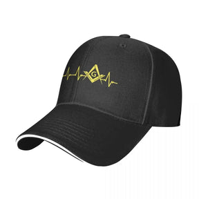 Master Mason Blue Lodge Baseball Cap - Black Adjustable with EKG Heartbeat S&C G - Bricks Masons