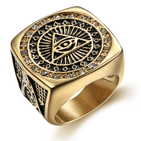 Master Mason Blue Lodge Ring - with Pyramid Crystal Gold Color