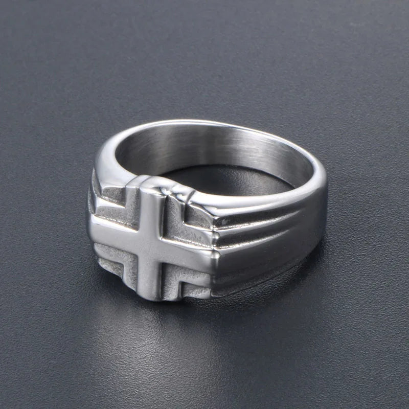 Knights Templar Commandery Ring - Stainless Steel Concise Cross - Bricks Masons