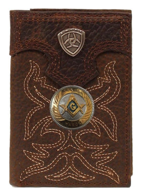 Large Texas Mason Blue Lodge Wallet - Ariat Premium Shield - Bricks Masons