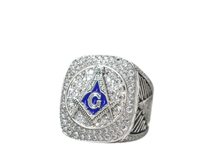 Master Mason Blue Lodge Ring - Sterling Silver With Rhinestones - Bricks Masons