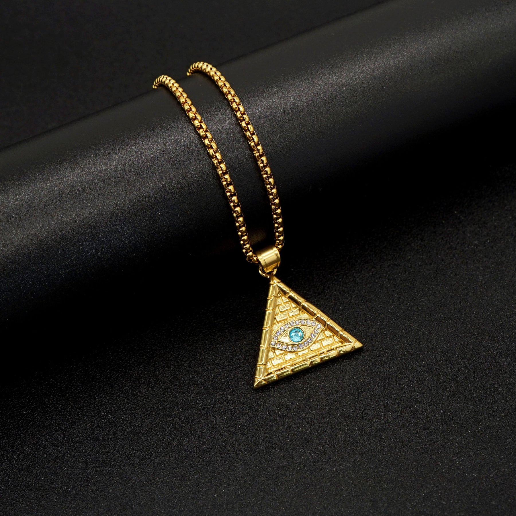 Eye Of Providence Necklace - Blue All Seeing Eye Gold Plated Pendant - Bricks Masons