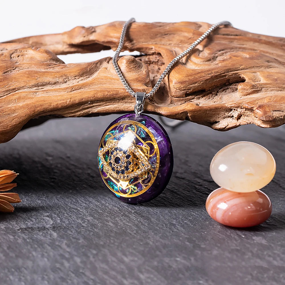 Necklace  - Metatron'S Cube And Energy Stones - Bricks Masons